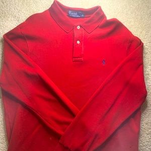 Mens XL Red Long Sleeve Polo Shirt